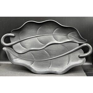 Vintage A Lucky Wish Black Banana Leaf Plastic Platter Serving Tray 19”